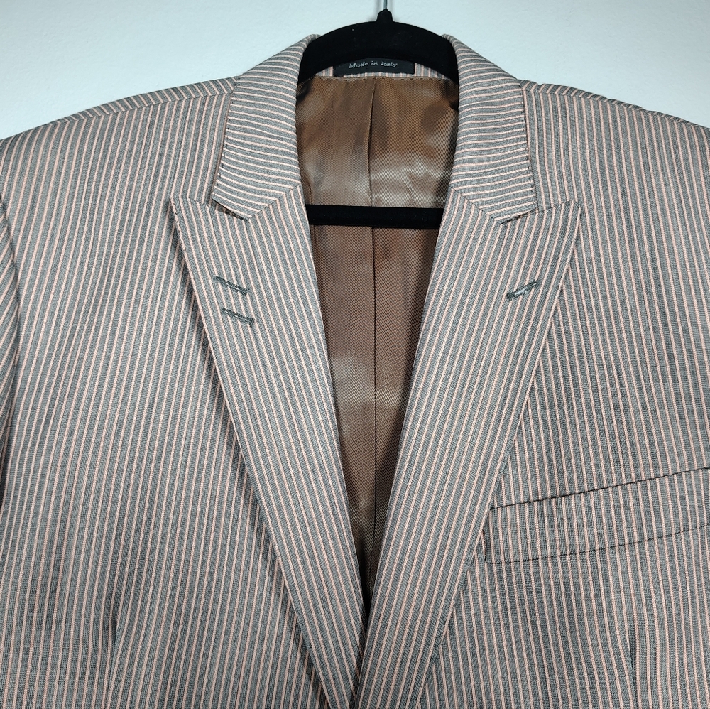 Merino Wool Extra Fine Striped Light Pink And Grey Men's Blazer Sport Coat 46R